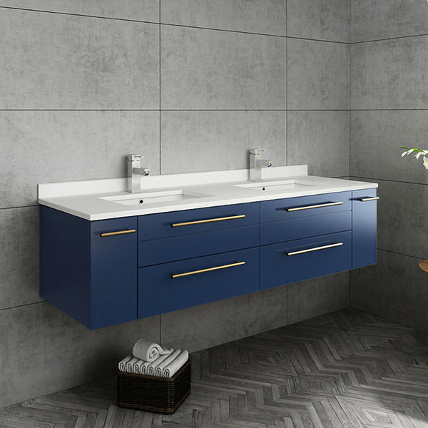 Fresca Lucera 60" Wall Hung Double Undermount Sink Modern Bathroom Vanity w/ Medicine Cabinets - Luxe Bathroom Vanities