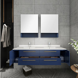 Fresca Lucera 60" Wall Hung Double Undermount Sink Modern Bathroom Vanity w/ Medicine Cabinets - Luxe Bathroom Vanities