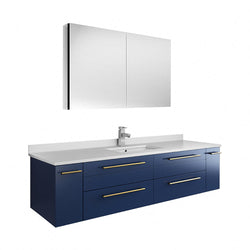Fresca Lucera 60" Wall Hung Single Undermount Sink Modern Bathroom Vanity w/ Medicine Cabinet - Luxe Bathroom Vanities