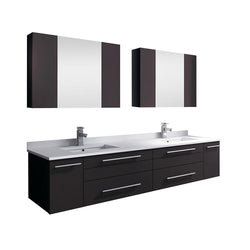 Fresca Lucera 72" Espresso Wall Hung Double Undermount Sink Modern Bathroom Vanity w/ Medicine Cabinets - Luxe Bathroom Vanities