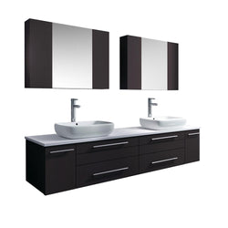 Fresca Lucera 72" Espresso Wall Hung Double Vessel Sink Modern Bathroom Vanity w/ Medicine Cabinets - Luxe Bathroom Vanities