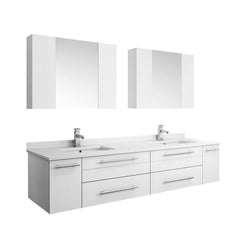 Fresca Lucera 72" White Wall Hung Double Undermount Sink Modern Bathroom Vanity w/ Medicine Cabinets - Luxe Bathroom Vanities