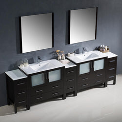 Fresca Torino 108" Espresso Modern Double Sink Bathroom Vanity w/ 3 Side Cabinets & Integrated Sinks - Luxe Bathroom Vanities