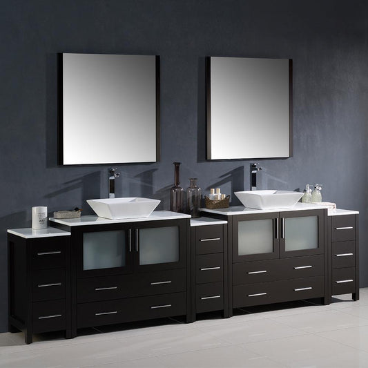 Fresca Torino 108" Espresso Modern Double Sink Bathroom Vanity w/ 3 Side Cabinets & Vessel Sinks - Luxe Bathroom Vanities