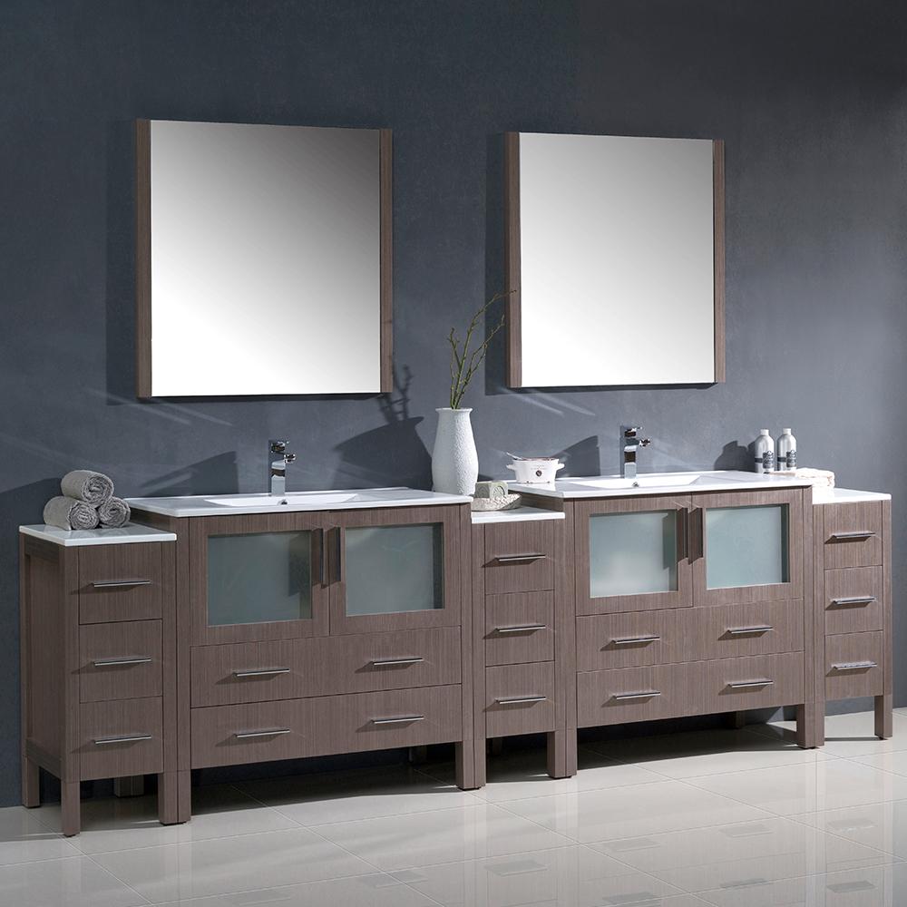 Fresca Torino 108" Gray Oak Modern Double Sink Bathroom Vanity w/ 3 Side Cabinets & Integrated Sinks - Luxe Bathroom Vanities