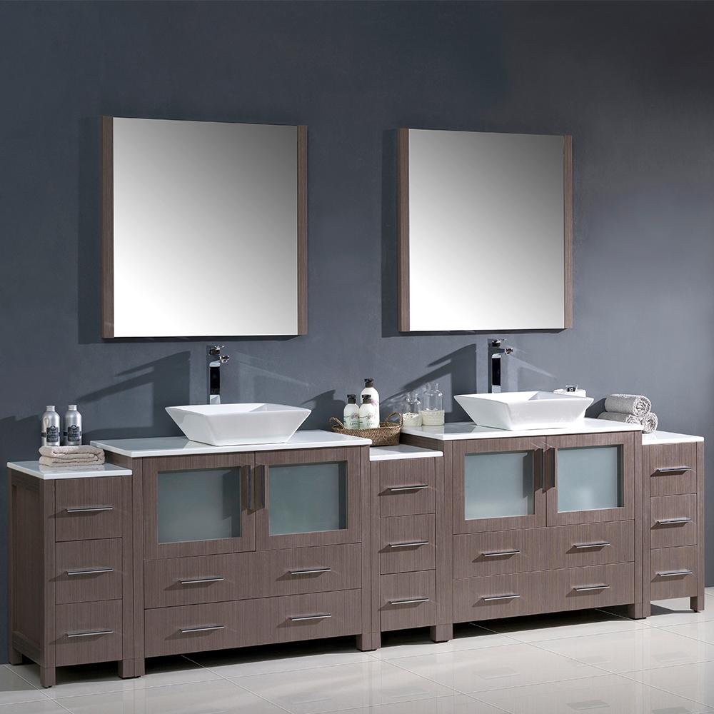 Fresca Torino 108" Gray Oak Modern Double Sink Bathroom Vanity w/ 3 Side Cabinets & Vessel Sinks - Luxe Bathroom Vanities