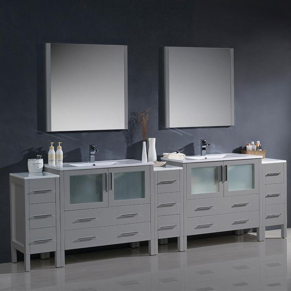 Fresca Torino 108" Gray Modern Double Sink Bathroom Vanity w/ 3 Side Cabinets & Integrated Sinks - Luxe Bathroom Vanities