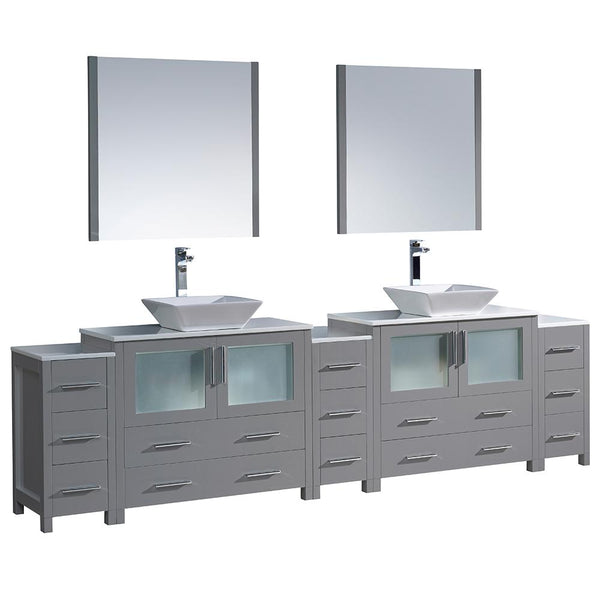 Fresca Torino 108" Gray Modern Double Sink Bathroom Vanity w/ 3 Side Cabinets & Vessel Sinks - Luxe Bathroom Vanities