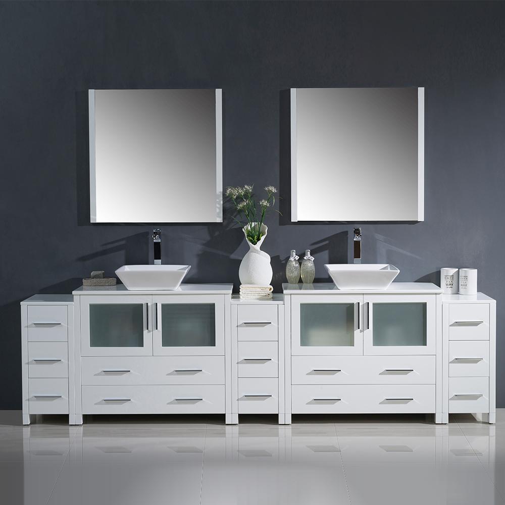 Fresca Torino 108" White Modern Double Sink Bathroom Vanity w/ 3 Side Cabinets & Vessel Sinks - Luxe Bathroom Vanities
