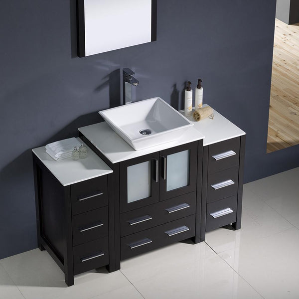 Fresca Torino 48" Espresso Modern Bathroom Vanity w/ 2 Side Cabinets & Vessel Sink - Luxe Bathroom Vanities