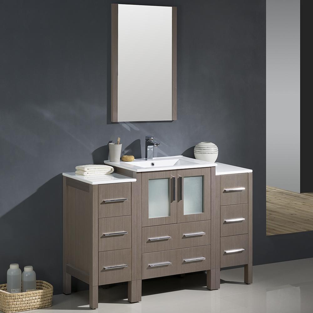 Fresca Torino 48" Gray Oak Modern Bathroom Vanity w/ 2 Side Cabinets & Integrated Sink - Luxe Bathroom Vanities