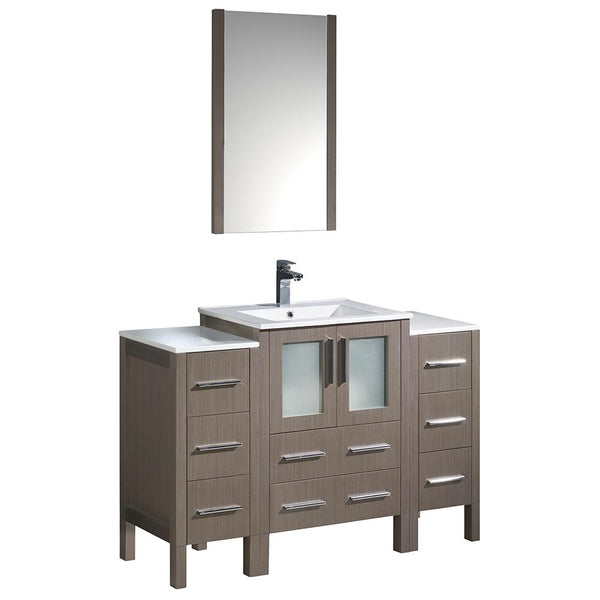 Fresca Torino 48" Gray Oak Modern Bathroom Vanity w/ 2 Side Cabinets & Integrated Sink - Luxe Bathroom Vanities