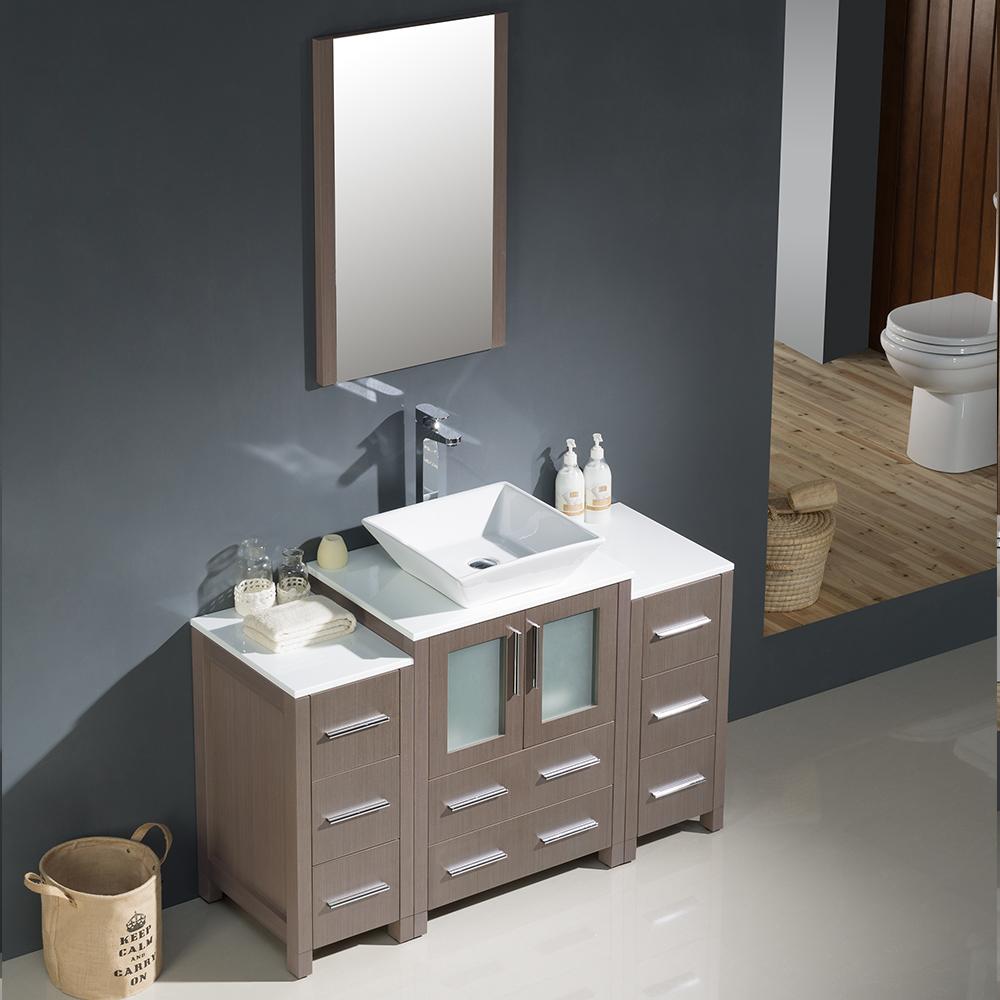 Fresca Torino 48" Gray Oak Modern Bathroom Vanity w/ 2 Side Cabinets & Vessel Sink - Luxe Bathroom Vanities