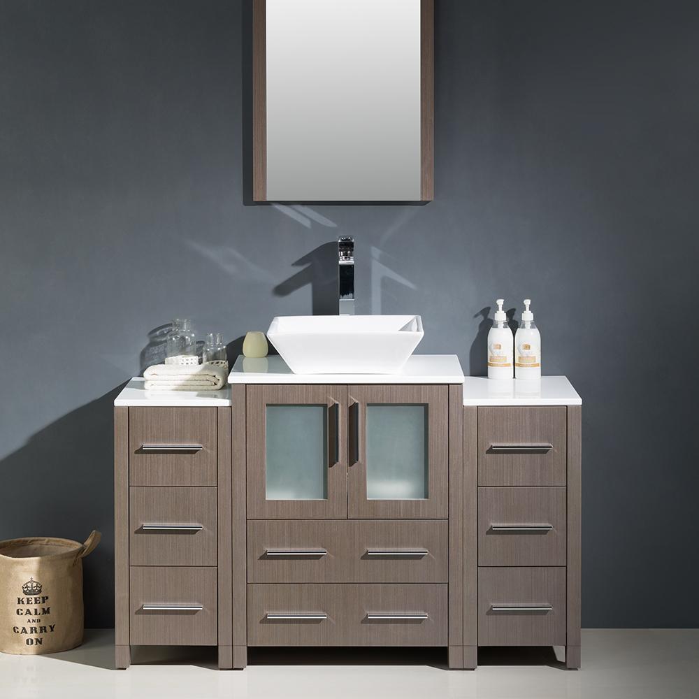 Fresca Torino 48" Gray Oak Modern Bathroom Vanity w/ 2 Side Cabinets & Vessel Sink - Luxe Bathroom Vanities