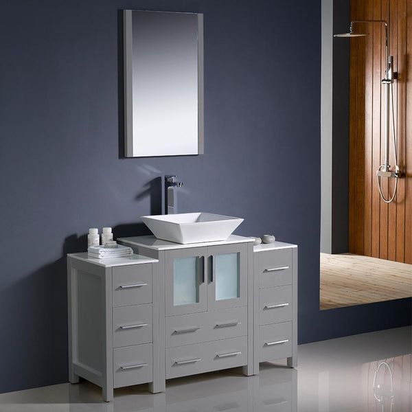 Fresca Torino 48" Gray Modern Bathroom Vanity w/ 2 Side Cabinets & Vessel Sink - Luxe Bathroom Vanities