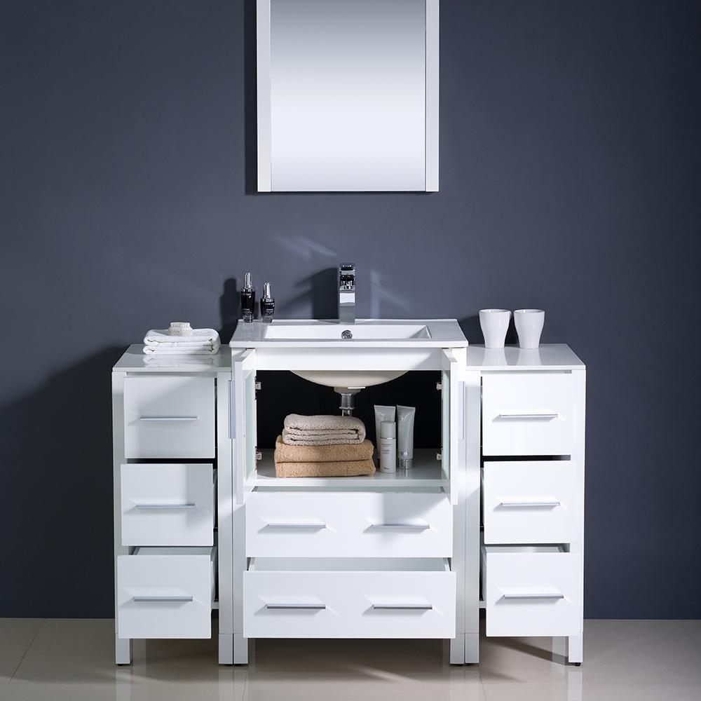 Fresca Torino 48" White Modern Bathroom Vanity w/ 2 Side Cabinets & Integrated Sink - Luxe Bathroom Vanities
