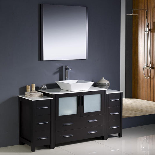Fresca Torino 60" Espresso Modern Bathroom Vanity w/ 2 Side Cabinets & Vessel Sink - Luxe Bathroom Vanities