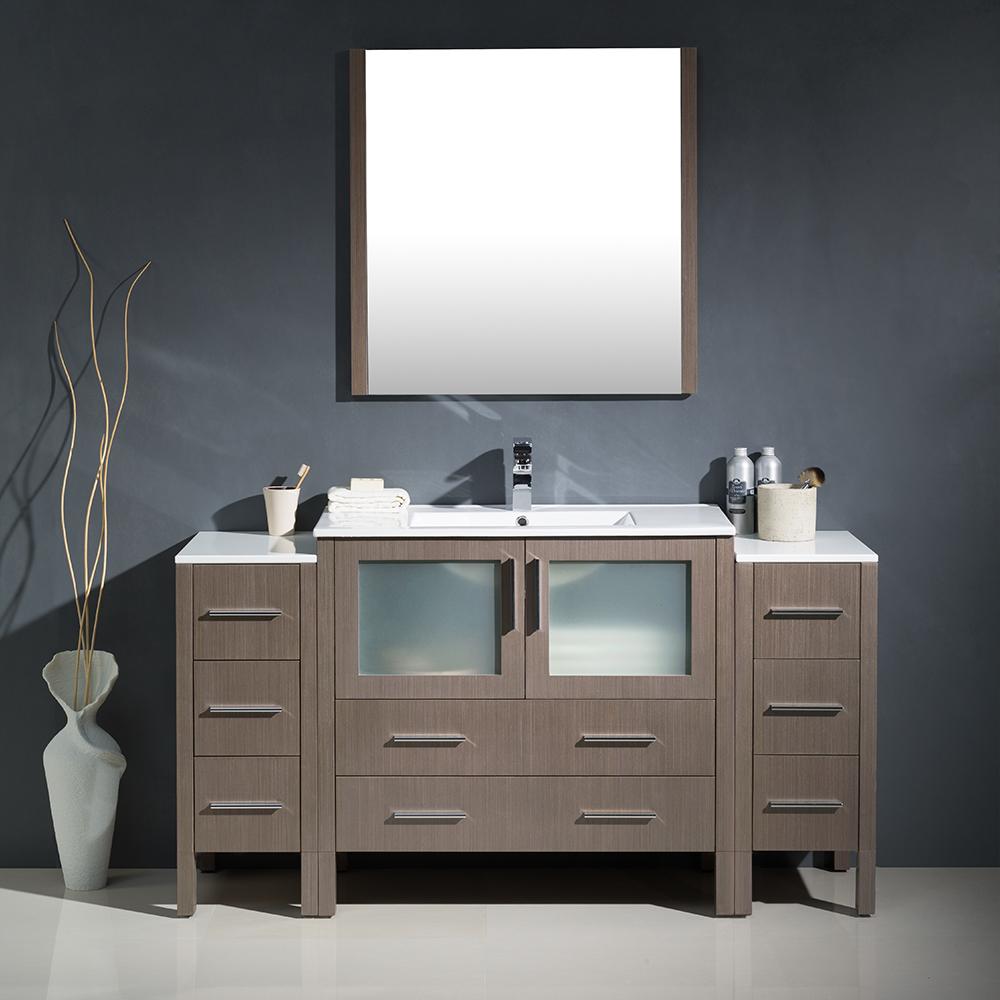 Fresca Torino 60" Gray Oak Modern Bathroom Vanity w/ 2 Side Cabinets & Integrated Sink - Luxe Bathroom Vanities