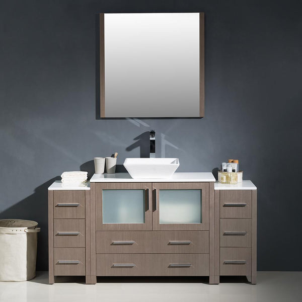 Fresca Torino 60" Gray Oak Modern Bathroom Vanity w/ 2 Side Cabinets & Vessel Sink - Luxe Bathroom Vanities