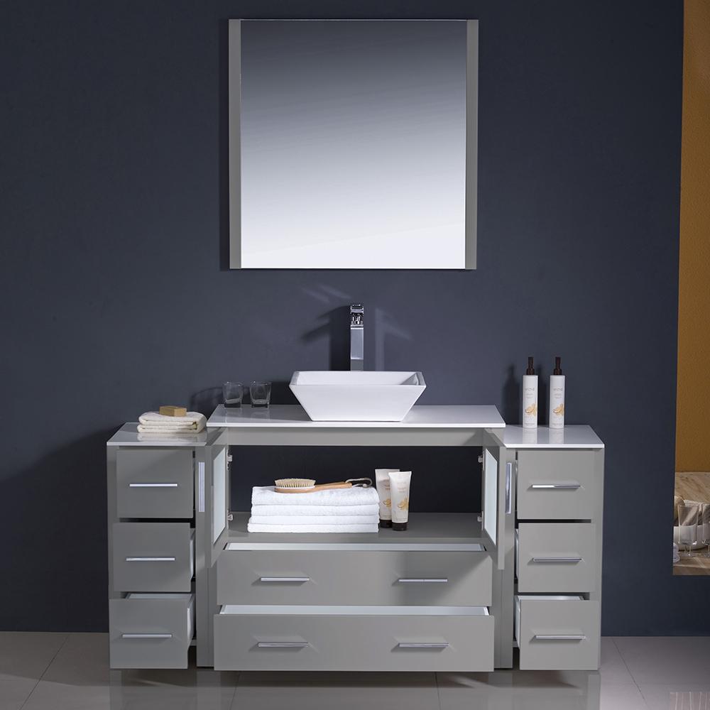 Fresca Torino 60" Gray Modern Bathroom Vanity w/ 2 Side Cabinets & Vessel Sink - Luxe Bathroom Vanities