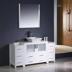 Fresca Torino 60" White Modern Bathroom Vanity w/ 2 Side Cabinets & Vessel Sink - Luxe Bathroom Vanities