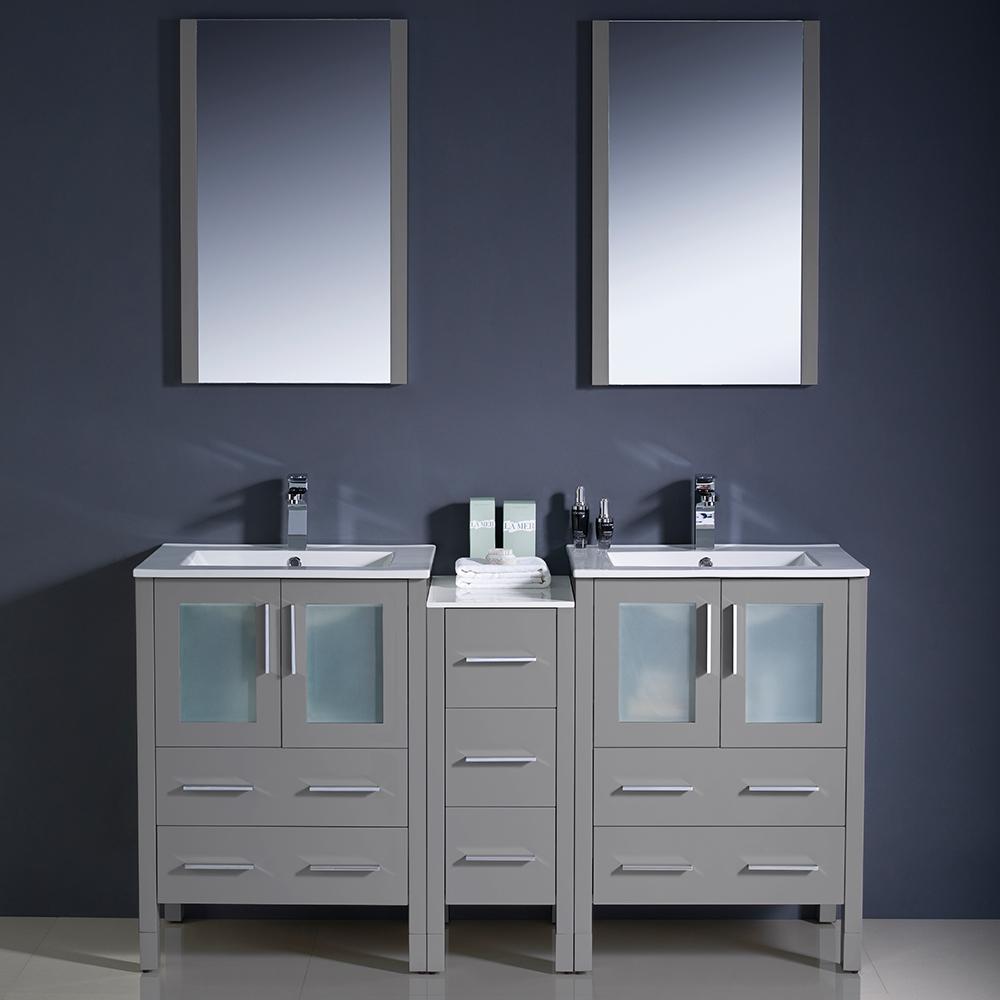 Fresca Torino 60" Gray Modern Double Sink Bathroom Vanity w/ Side Cabinet & Integrated Sinks - Luxe Bathroom Vanities