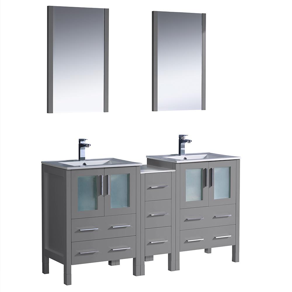 Fresca Torino 60" Gray Modern Double Sink Bathroom Vanity w/ Side Cabinet & Integrated Sinks - Luxe Bathroom Vanities