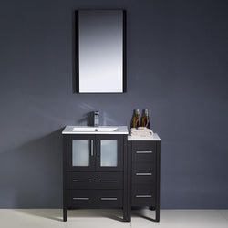 Fresca Torino 36" Espresso Modern Bathroom Vanity w/ Side Cabinet & Integrated Sinks - Luxe Bathroom Vanities