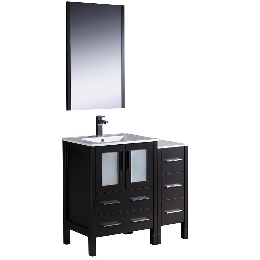 Fresca Torino 36" Espresso Modern Bathroom Vanity w/ Side Cabinet & Integrated Sinks - Luxe Bathroom Vanities