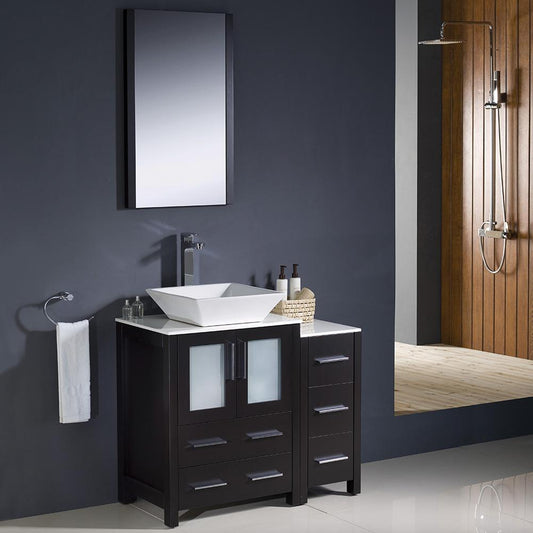 Fresca Torino 36" Espresso Modern Bathroom Vanity w/ Side Cabinet & Vessel Sink - Luxe Bathroom Vanities