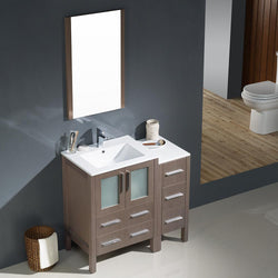 Fresca Torino 36" Gray Oak Modern Bathroom Vanity w/ Side Cabinet & Integrated Sinks - Luxe Bathroom Vanities