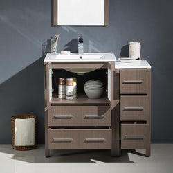 Fresca Torino 36" Gray Oak Modern Bathroom Vanity w/ Side Cabinet & Integrated Sinks - Luxe Bathroom Vanities