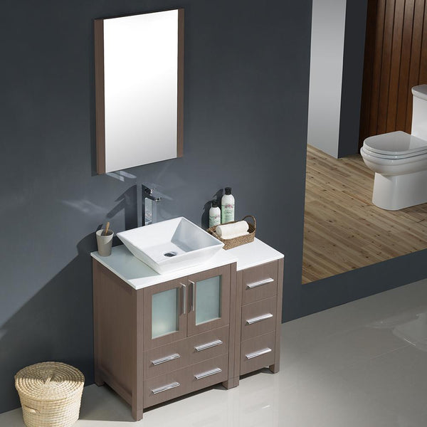 Fresca Torino 36" Gray Oak Modern Bathroom Vanity w/ Side Cabinet & Vessel Sink - Luxe Bathroom Vanities
