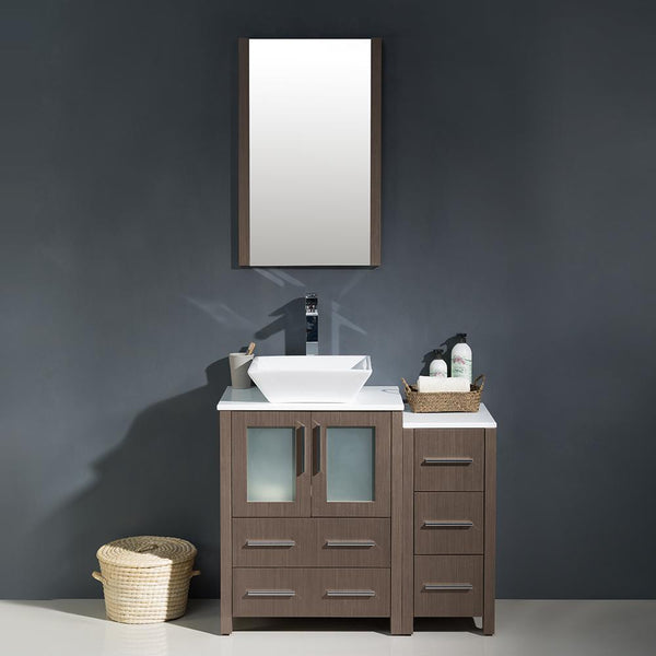 Fresca Torino 36" Gray Oak Modern Bathroom Vanity w/ Side Cabinet & Vessel Sink - Luxe Bathroom Vanities