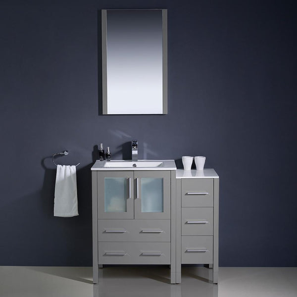 Fresca Torino 36" Gray Modern Bathroom Vanity w/ Side Cabinet & Integrated Sinks - Luxe Bathroom Vanities