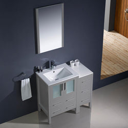 Fresca Torino 36" Gray Modern Bathroom Vanity w/ Side Cabinet & Integrated Sinks - Luxe Bathroom Vanities