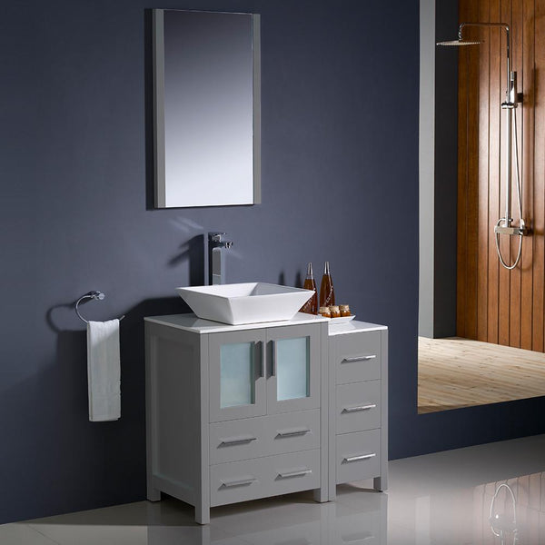 Fresca Torino 36" Gray Modern Bathroom Vanity w/ Side Cabinet & Vessel Sink - Luxe Bathroom Vanities