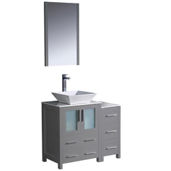Fresca Torino 36" Gray Modern Bathroom Vanity w/ Side Cabinet & Vessel Sink - Luxe Bathroom Vanities