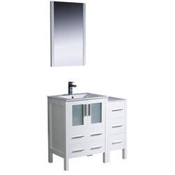 Fresca Torino 36" White Modern Bathroom Vanity w/ Side Cabinet & Integrated Sink - Luxe Bathroom Vanities
