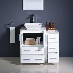 Fresca Torino 36" White Modern Bathroom Vanity w/ Side Cabinet & Vessel Sink - Luxe Bathroom Vanities