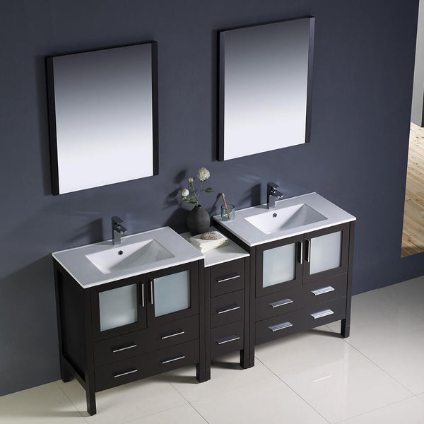 Fresca Torino 72" Espresso Modern Double Sink Bathroom Vanity w/ Side Cabinet & Integrated Sinks - Luxe Bathroom Vanities