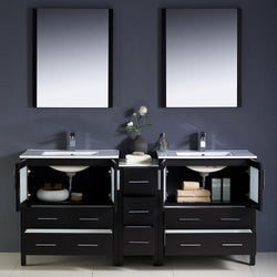 Fresca Torino 72" Espresso Modern Double Sink Bathroom Vanity w/ Side Cabinet & Integrated Sinks - Luxe Bathroom Vanities