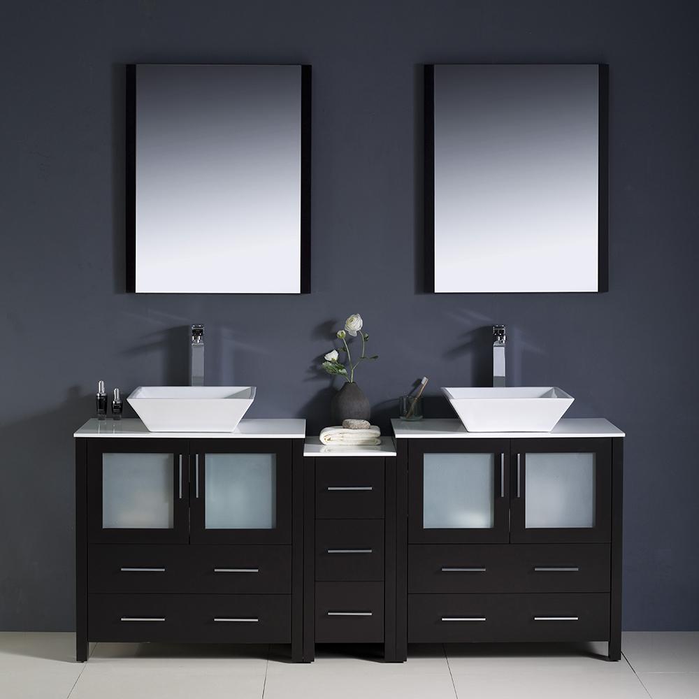 Fresca Torino 72" Espresso Modern Double Sink Bathroom Vanity w/ Side Cabinet & Vessel Sinks - Luxe Bathroom Vanities