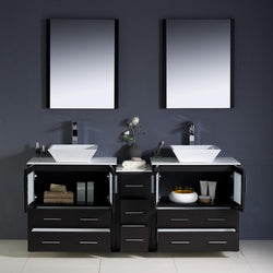 Fresca Torino 72" Espresso Modern Double Sink Bathroom Vanity w/ Side Cabinet & Vessel Sinks - Luxe Bathroom Vanities