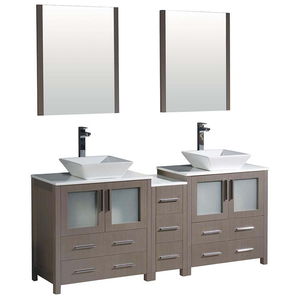 Fresca Torino 72" Gray Oak Modern Double Sink Bathroom Vanity w/ Side Cabinet & Vessel Sinks - Luxe Bathroom Vanities