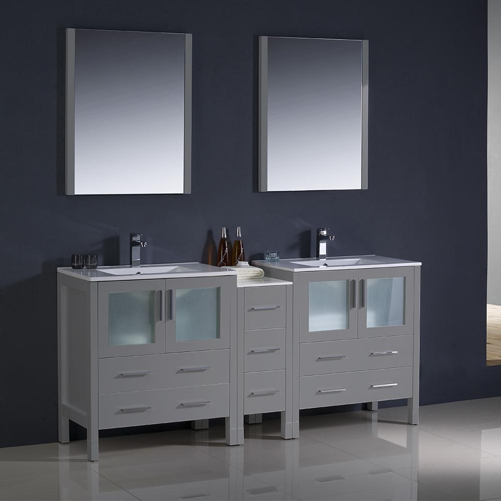 Fresca Torino 72" Gray Modern Double Sink Bathroom Vanity w/ Side Cabinet & Integrated Sinks - Luxe Bathroom Vanities