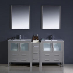 Fresca Torino 72" Gray Modern Double Sink Bathroom Vanity w/ Side Cabinet & Integrated Sinks - Luxe Bathroom Vanities