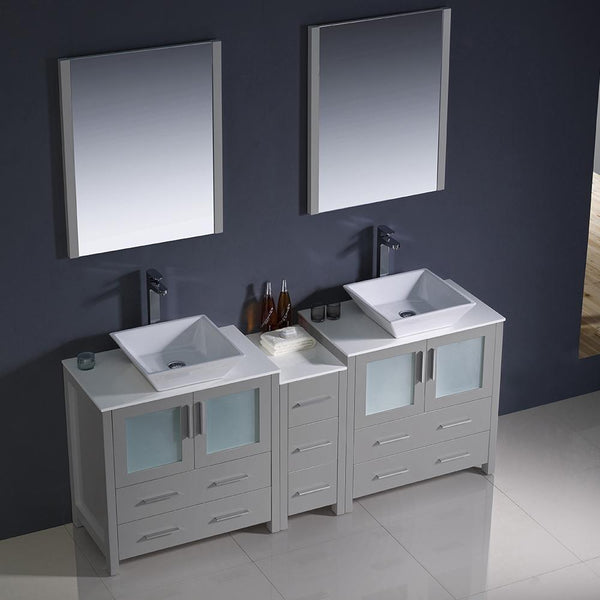 Fresca Torino 72" Gray Modern Double Sink Bathroom Vanity w/ Side Cabinet & Vessel Sinks - Luxe Bathroom Vanities