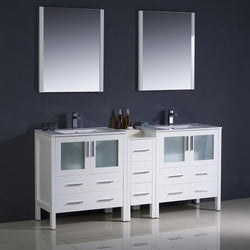 Fresca Torino 72" White Modern Double Sink Bathroom Vanity w/ Side Cabinet & Integrated Sinks - Luxe Bathroom Vanities