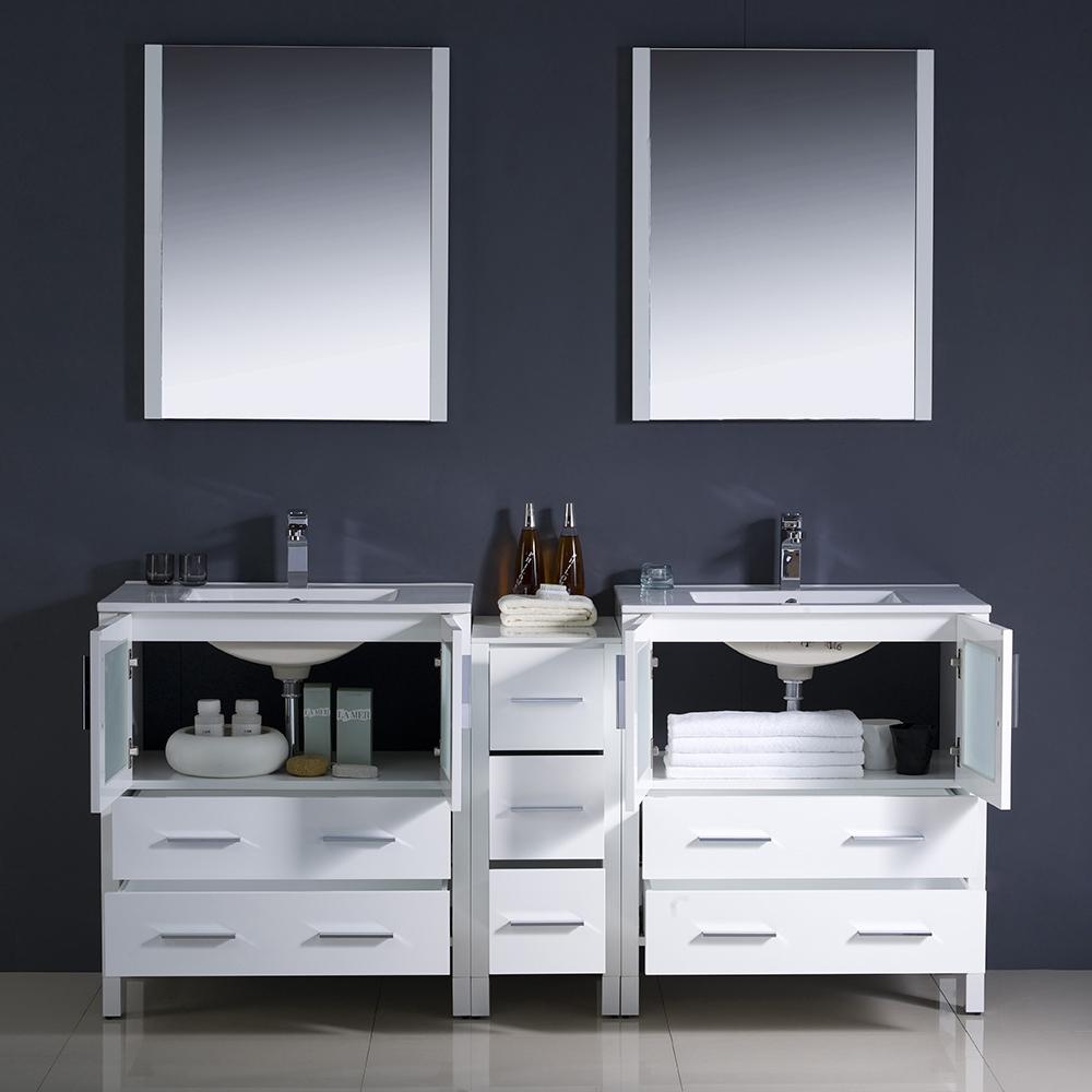 Fresca Torino 72" White Modern Double Sink Bathroom Vanity w/ Side Cabinet & Integrated Sinks - Luxe Bathroom Vanities